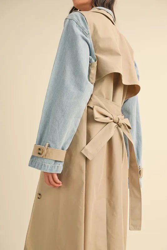Mable - Beige Trench Coat with Denim Sleeves