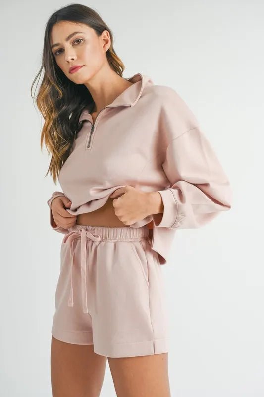 Mable - Blush Half - Zip Sweatshirt & Shorts Lounge Set