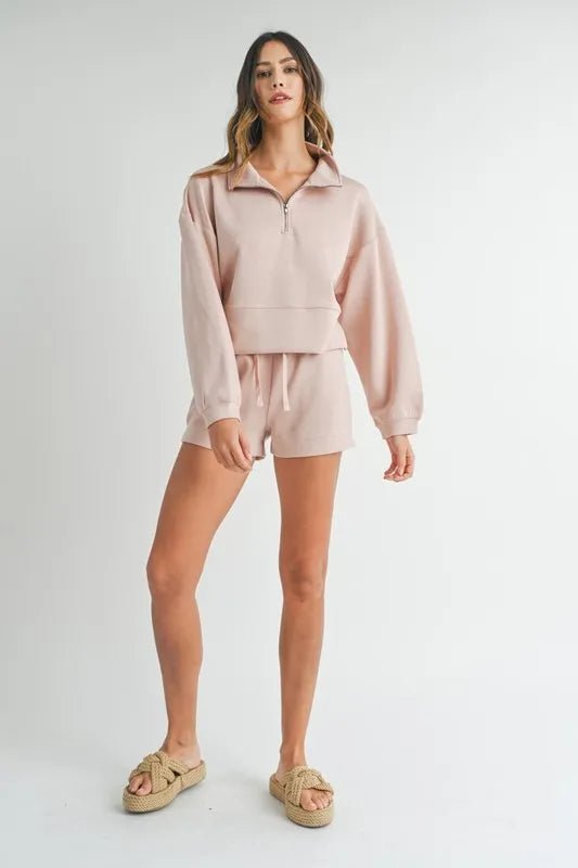 Mable - Blush Half - Zip Sweatshirt & Shorts Lounge Set