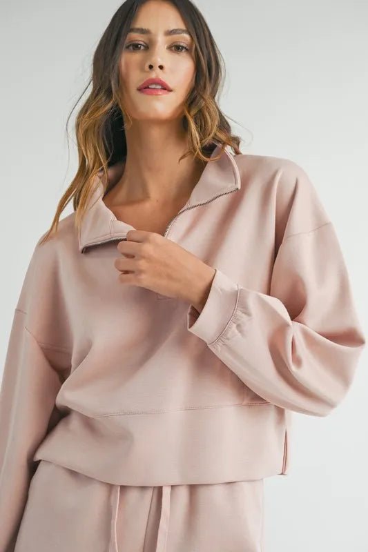 Mable - Blush Half - Zip Sweatshirt & Shorts Lounge Set