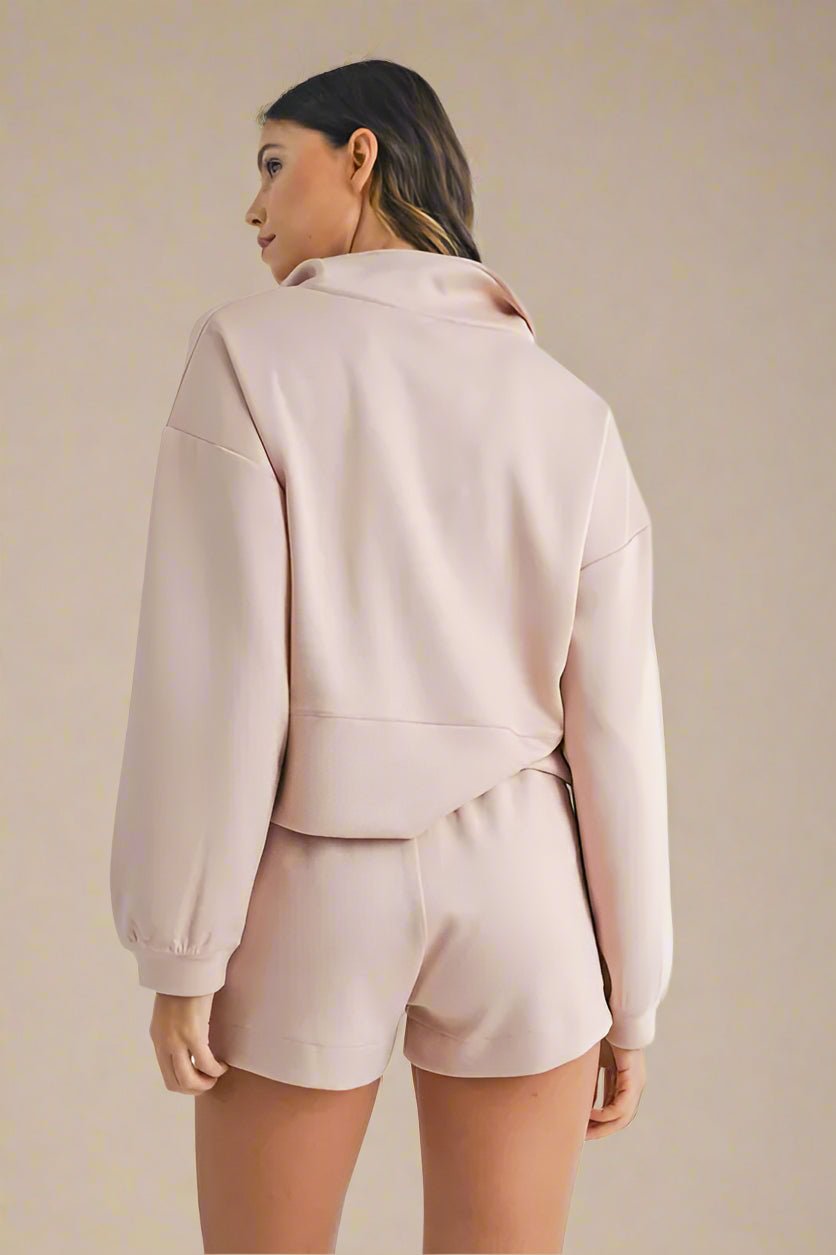 Mable - Blush Half - Zip Sweatshirt & Shorts Lounge Set
