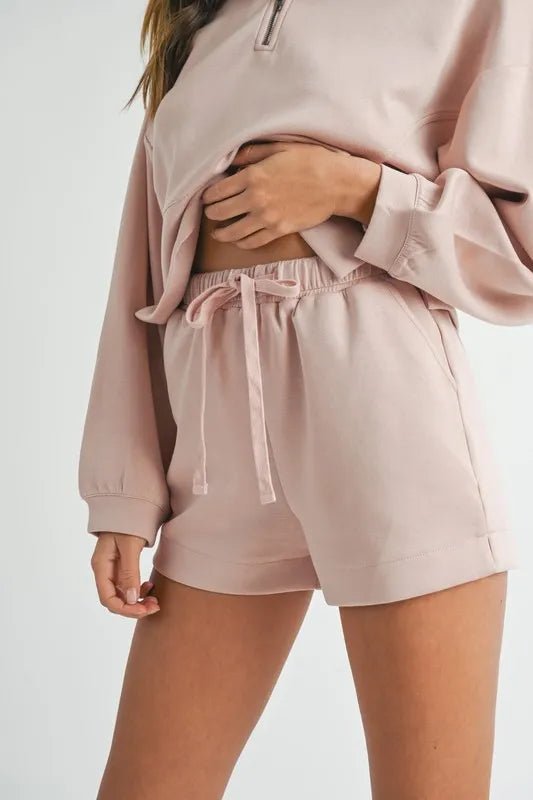 Mable - Blush Half - Zip Sweatshirt & Shorts Lounge Set