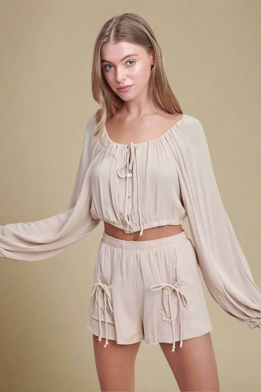 Mable - Blush Sand Drawstring Shorts Set