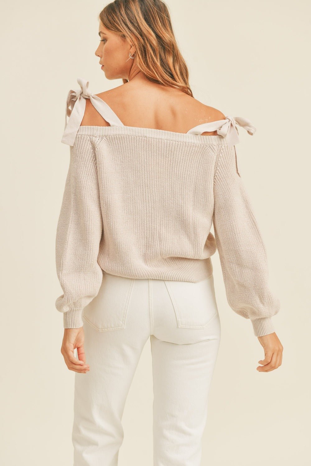 Mable - Bow Tie Cold Shoulder Cardigan Sweater in Dusty Lavender