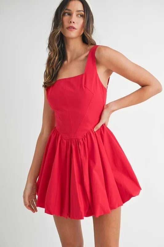Mable - Bright Red Square Neck Mini Dress