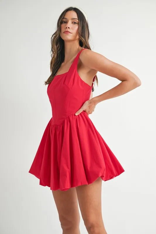 Mable - Bright Red Square Neck Mini Dress