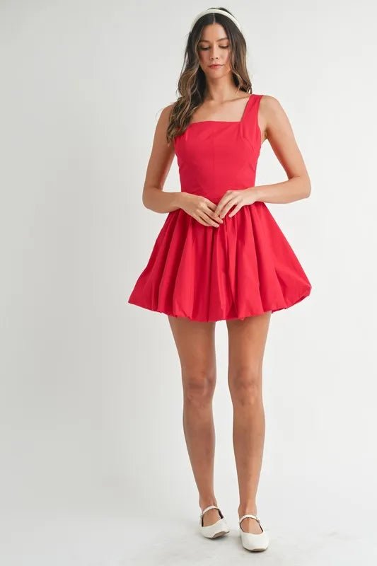 Mable - Bright Red Square Neck Mini Dress