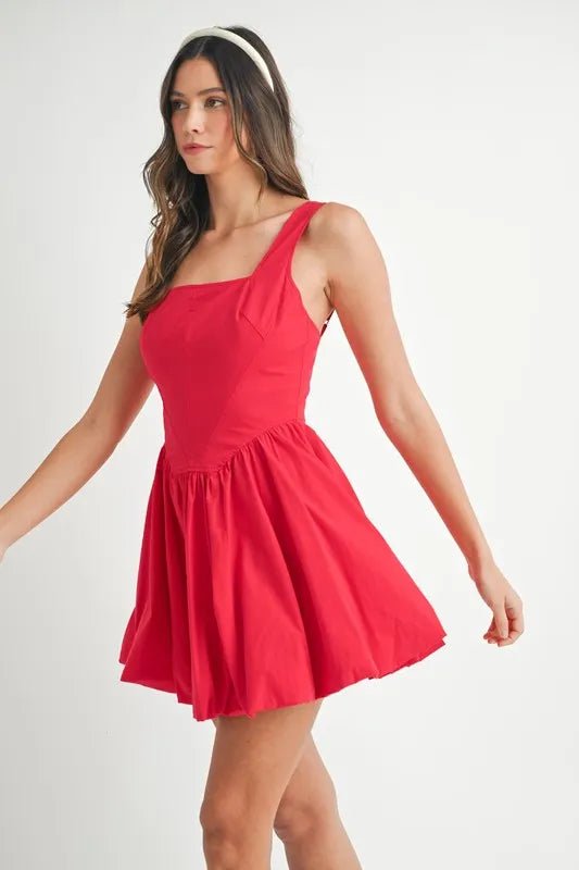 Mable - Bright Red Square Neck Mini Dress