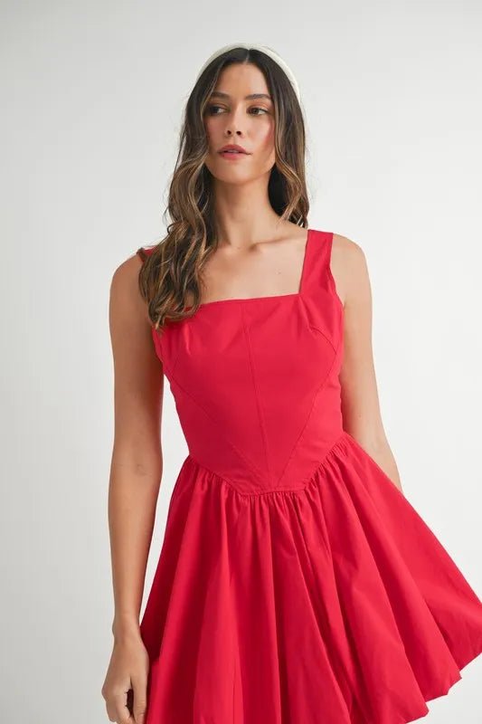 Mable - Bright Red Square Neck Mini Dress