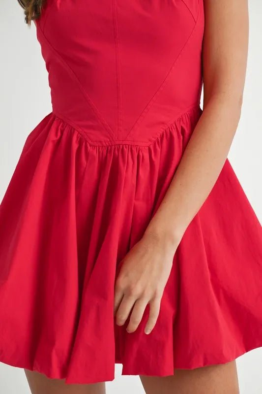 Mable - Bright Red Square Neck Mini Dress