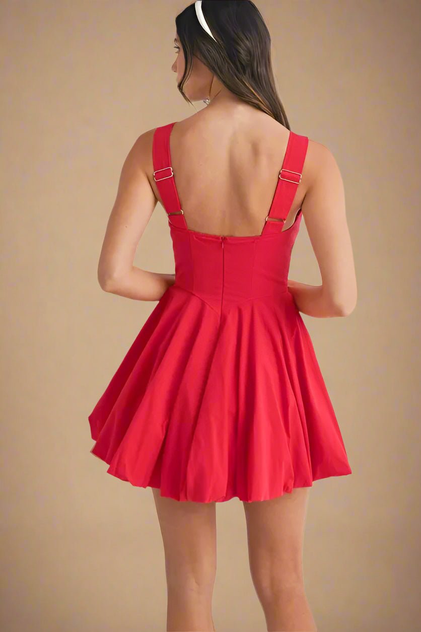 Mable - Bright Red Square Neck Mini Dress