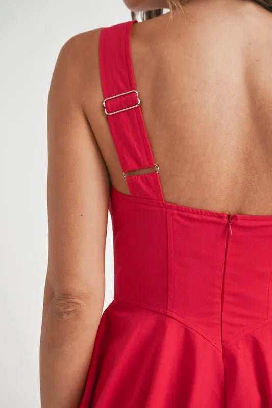 Mable - Bright Red Square Neck Mini Dress