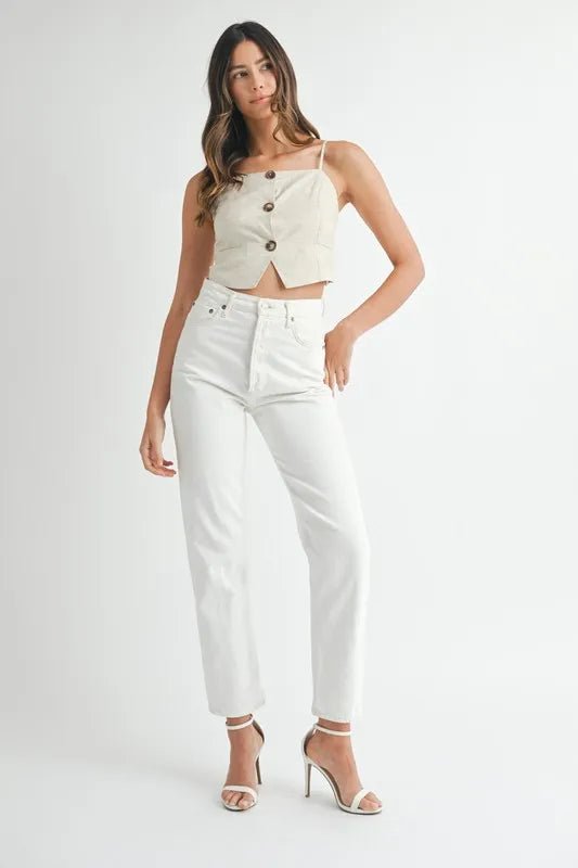 Mable - Button Front Cream Crop Top