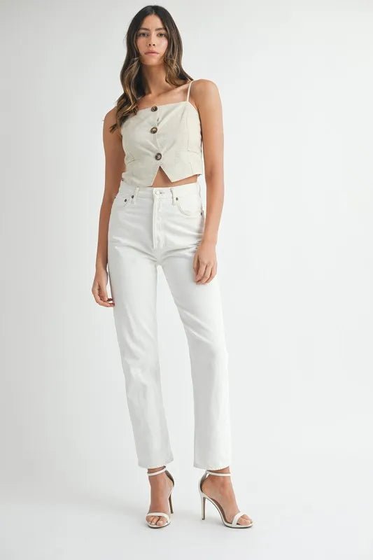 Mable - Button Front Cream Crop Top