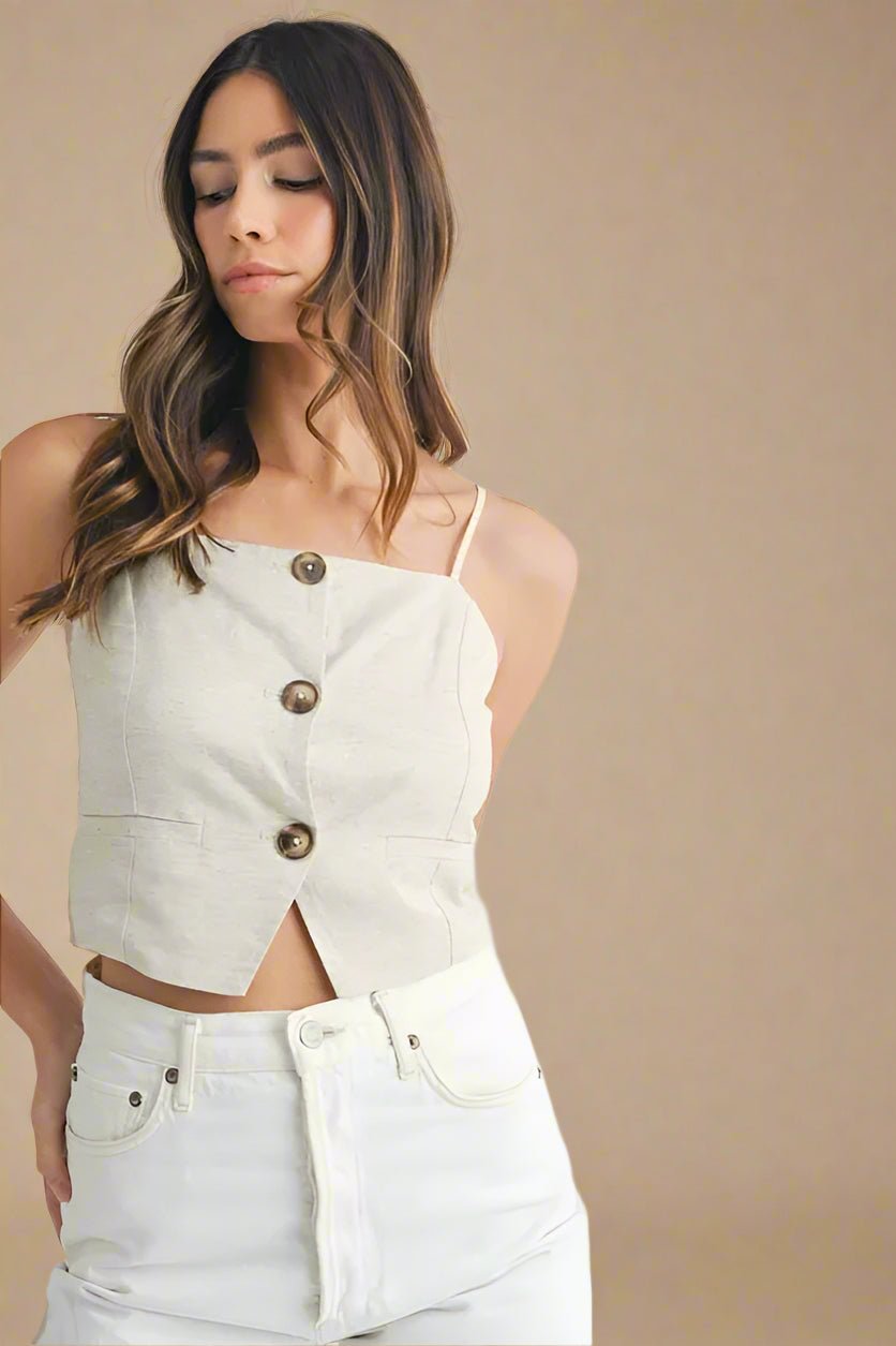 Mable - Button Front Cream Crop Top