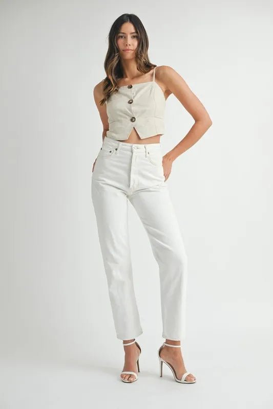 Mable - Button Front Cream Crop Top