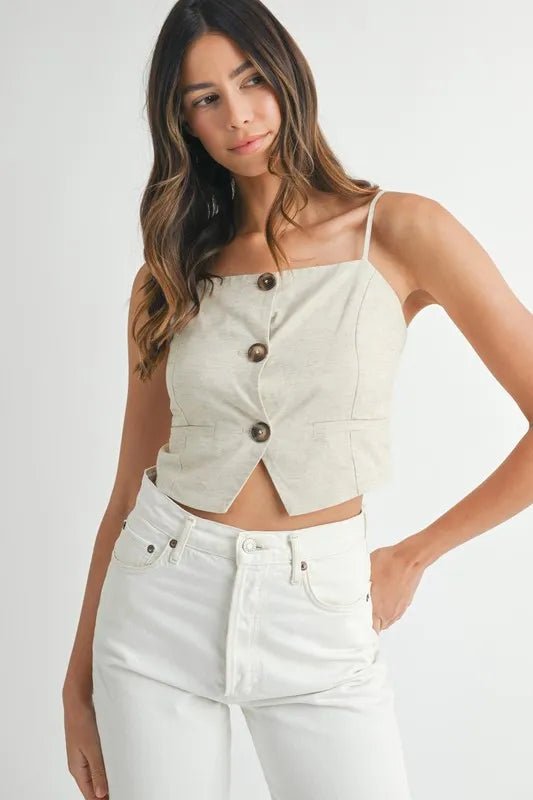 Mable - Button Front Cream Crop Top