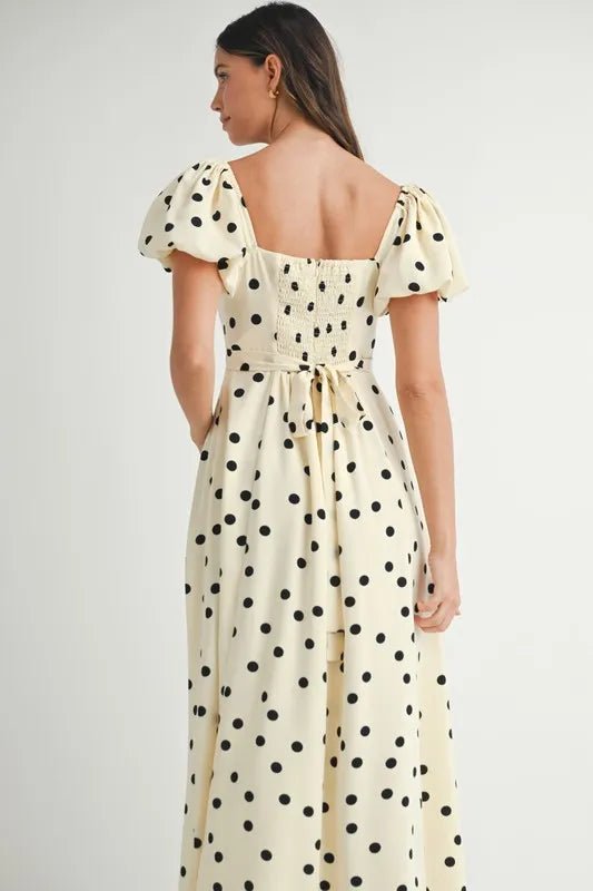 Mable - Cream & Black Polka Dot Puff Sleeve Midi Dress