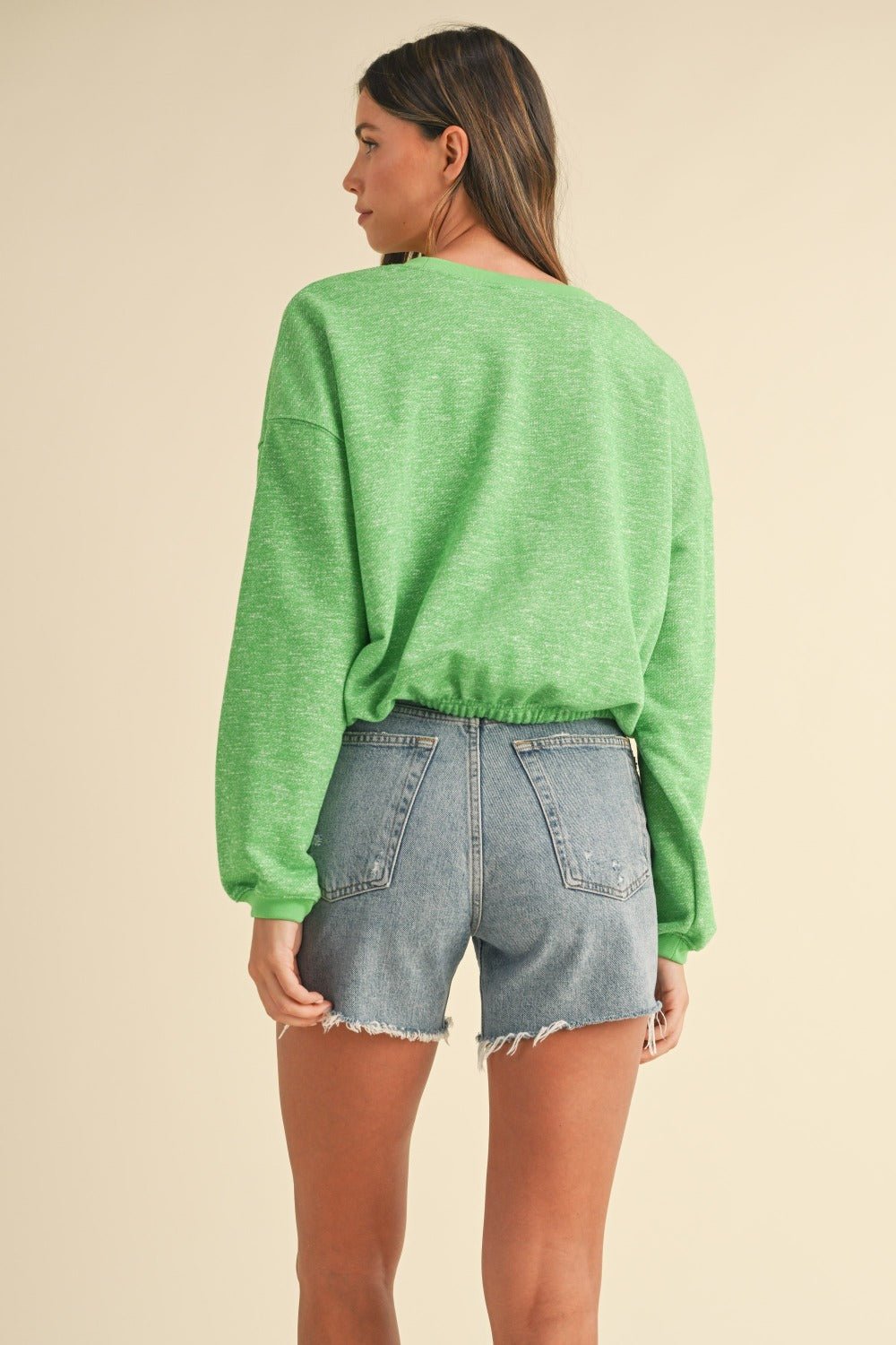 Mable - Crew Neck Malibu Vintage Embroidered Crop Sweatshirt in Apple Green