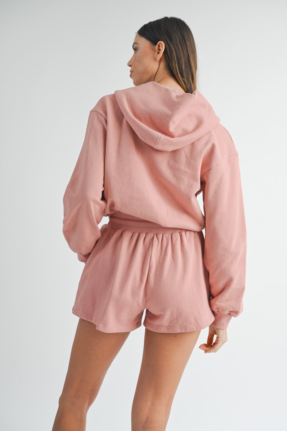 Mable - French Terry Hooded Romper in Dusty Mauve