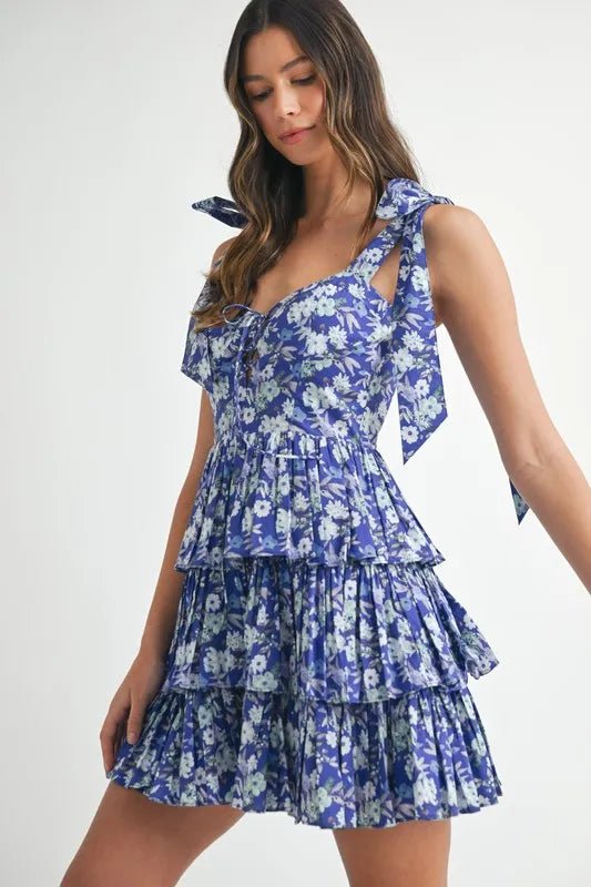 Mable - Indigo Floral Tiered Mini Dress