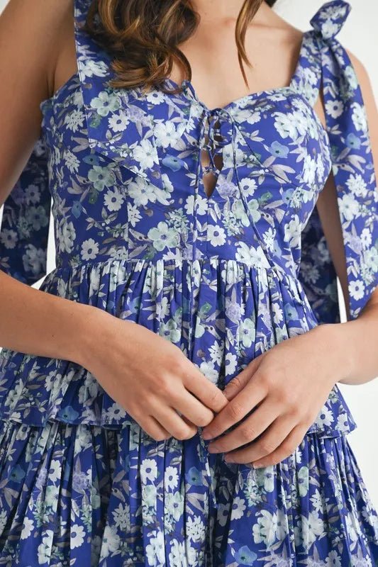Mable - Indigo Floral Tiered Mini Dress