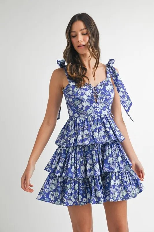 Mable - Indigo Floral Tiered Mini Dress