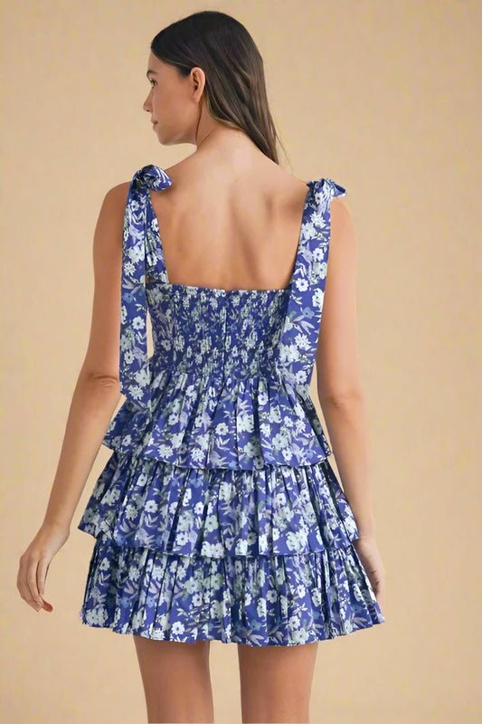Mable - Indigo Floral Tiered Mini Dress
