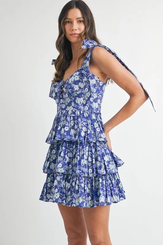 Mable - Indigo Floral Tiered Mini Dress