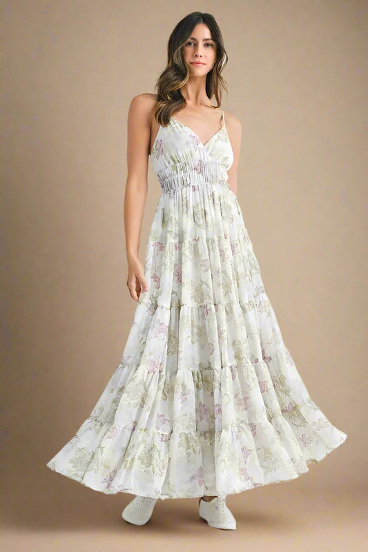 Mable - Ivory Floral Tiered Maxi Dress