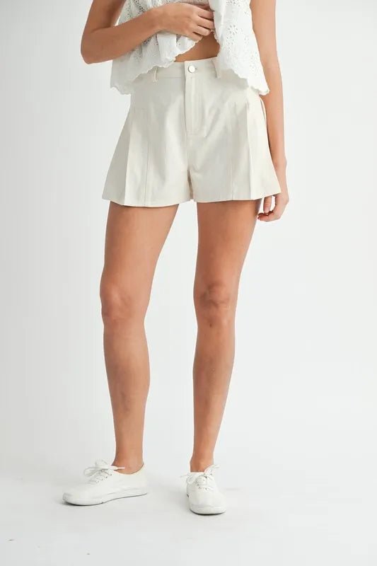 Mable - Ivory Pleated Flare Shorts