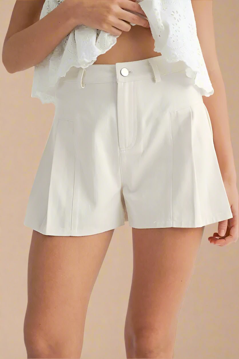 Mable - Ivory Pleated Flare Shorts