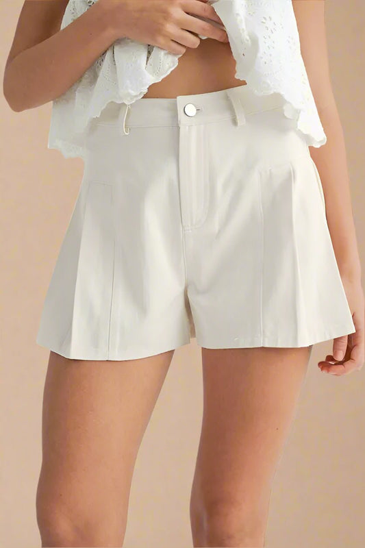 Mable - Ivory Pleated Flare Shorts