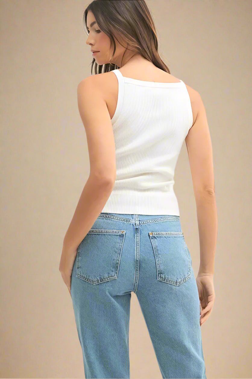 Mable - Ivory Ribbed Knit High Neck Tank