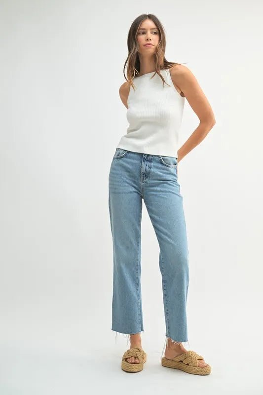 Mable - Ivory Ribbed Knit High Neck Tank