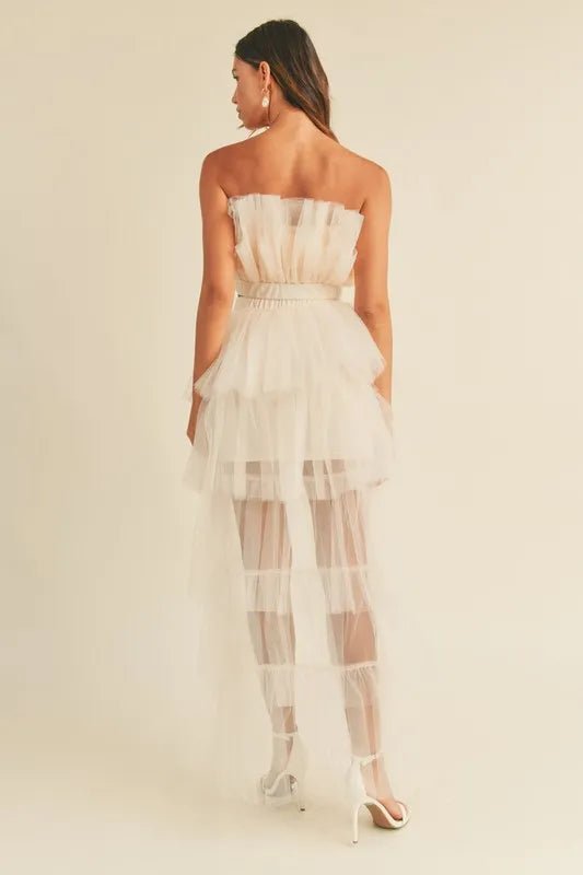 Mable - Ivory Strapless Layered Tulle Two - Piece Maxi Set