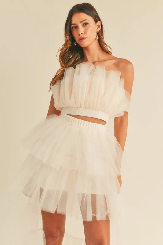 Mable - Ivory Strapless Layered Tulle Two - Piece Maxi Set