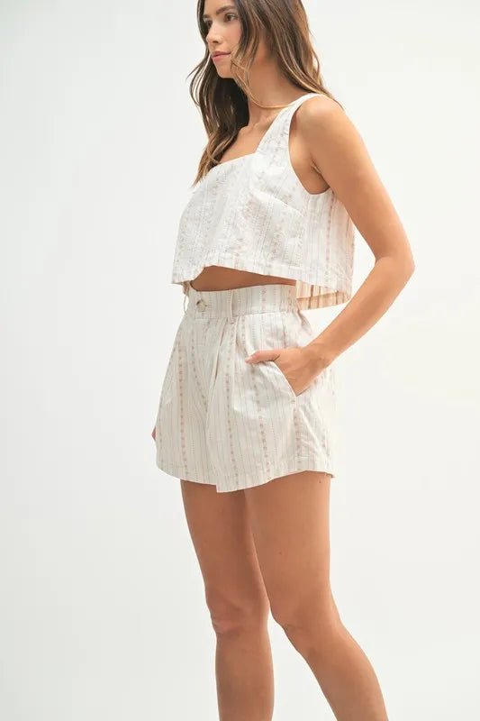 Mable - Ivory Striped Crop Top & Shorts Set