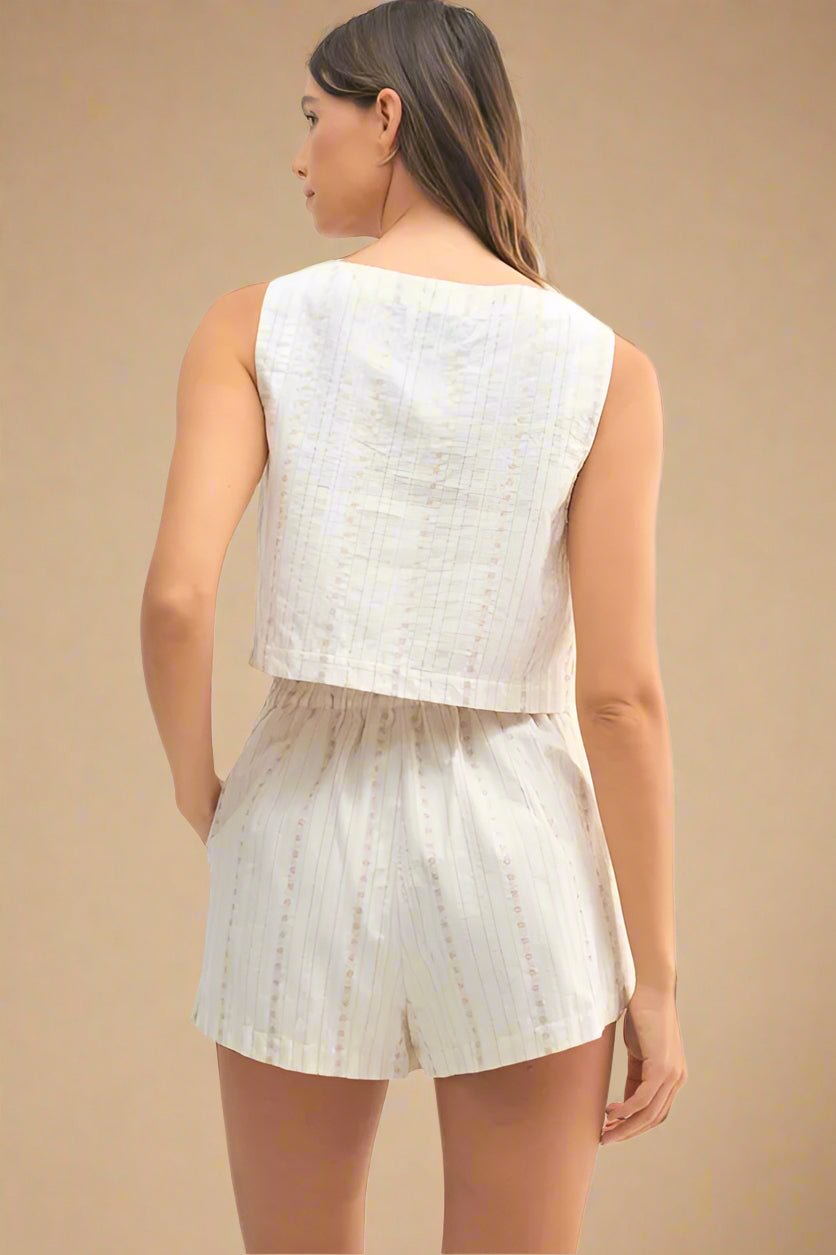 Mable - Ivory Striped Crop Top & Shorts Set