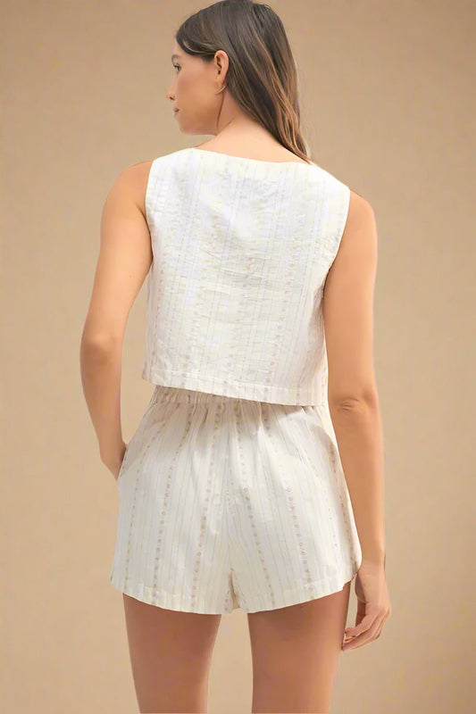 Mable - Ivory Striped Crop Top & Shorts Set