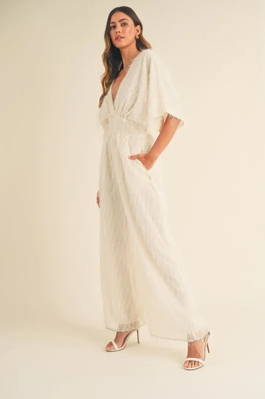 Mable - Ivory Textured Wide - Leg Jumpsuit