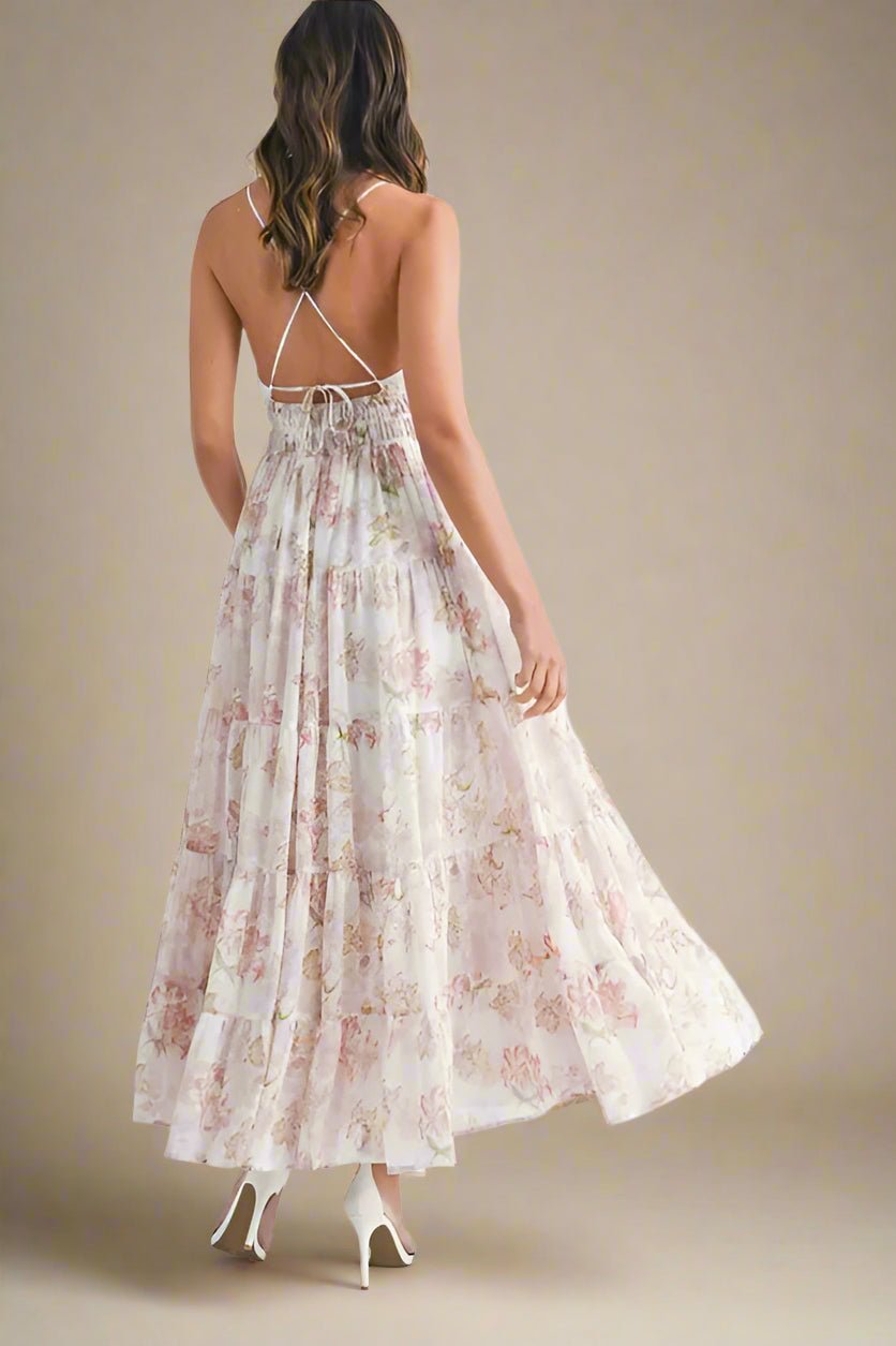 Mable - Ivory Watercolor Floral Tiered Maxi Dress