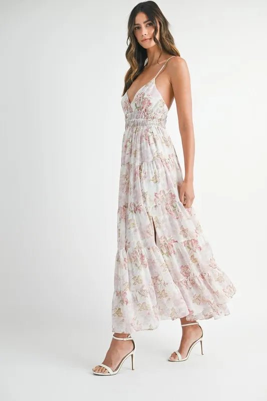 Mable - Ivory Watercolor Floral Tiered Maxi Dress
