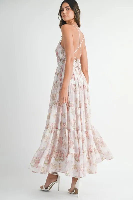 Mable - Ivory Watercolor Floral Tiered Maxi Dress