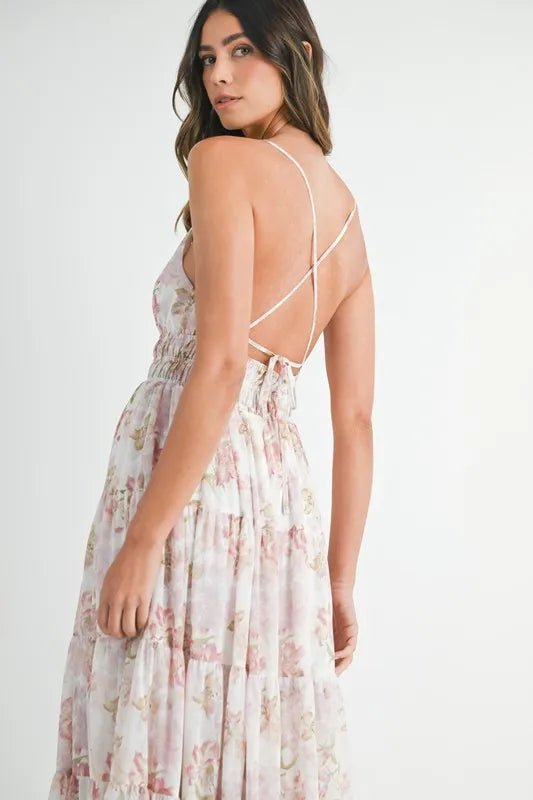 Mable - Ivory Watercolor Floral Tiered Maxi Dress