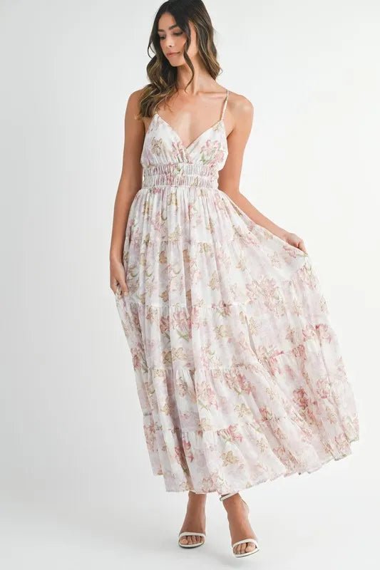 Mable - Ivory Watercolor Floral Tiered Maxi Dress