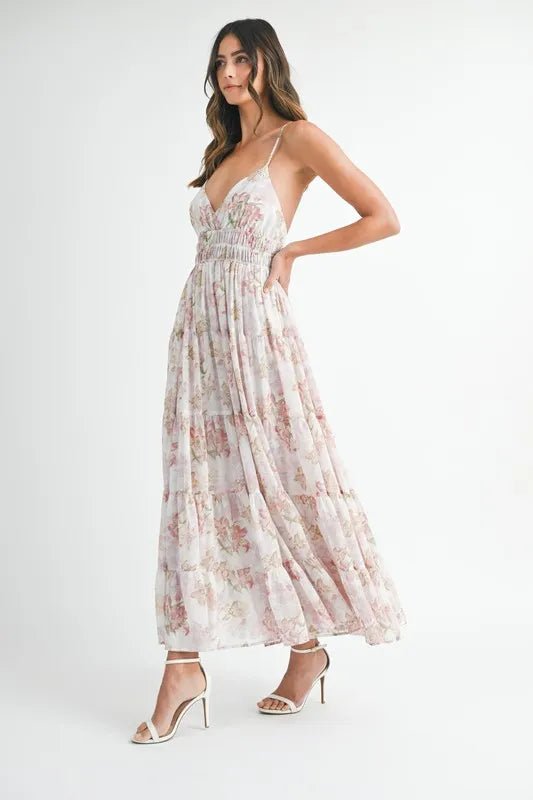 Mable - Ivory Watercolor Floral Tiered Maxi Dress