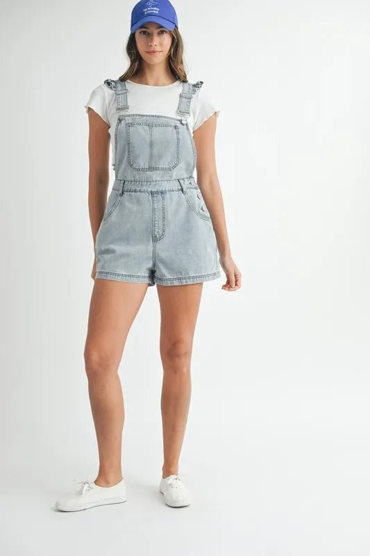 Mable - Light Wash Denim Short Overalls