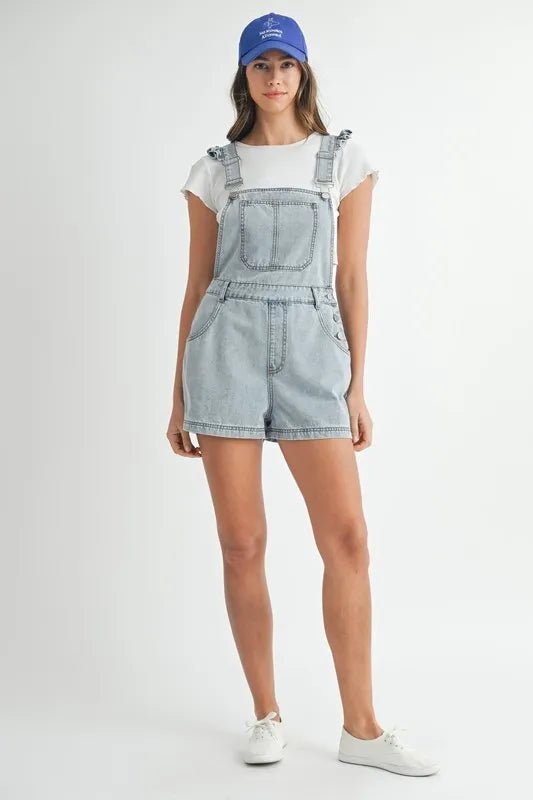 Mable - Light Wash Denim Short Overalls