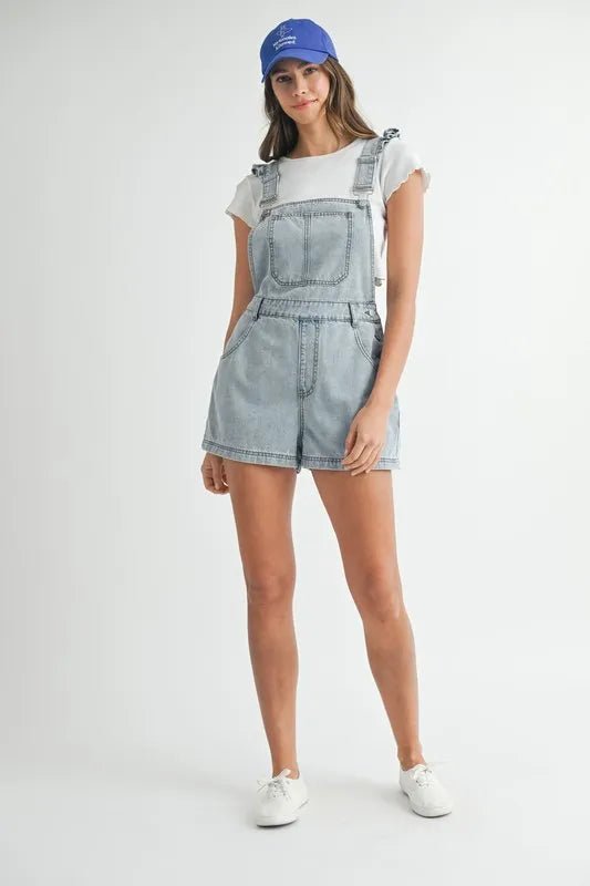 Mable - Light Wash Denim Short Overalls